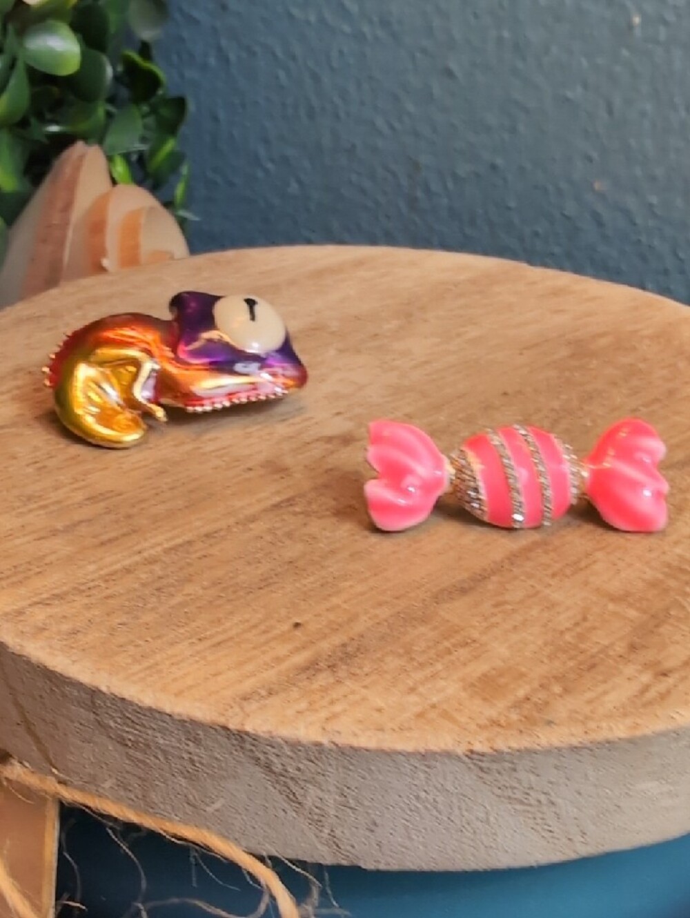 Colorful Chameleon Pin and Pink Candy Brooch Set - Picture 5 of 8